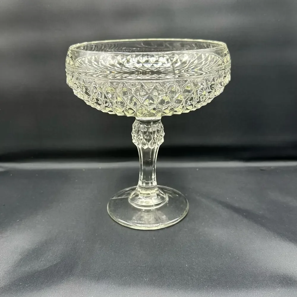 Vintage Indiana Glass Pedestal Diamond Cut Compote Candy Dish 7